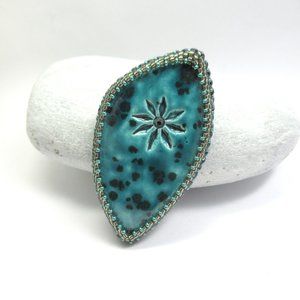 Hand embroidered artisan cabochon brooch